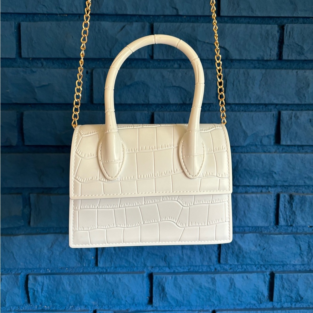 Top Handle Mini Purse in Snakeskin White - Picture 1 of 12
